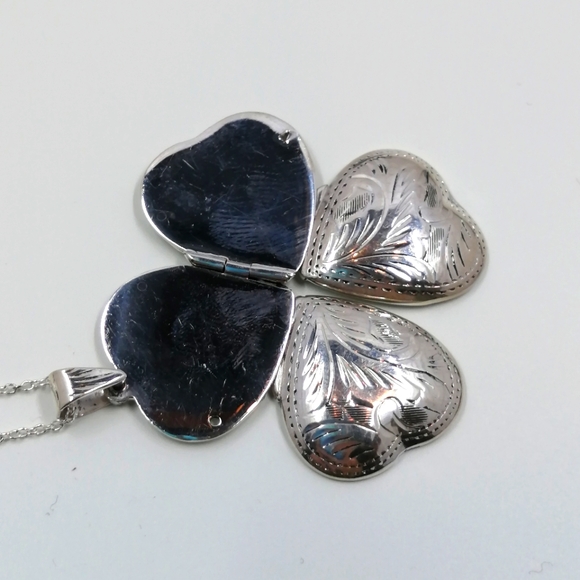Vintage Sterling Silver 4 Part Heart Locket Necklace 18 Inch Chain NIB - Picture 4 of 12